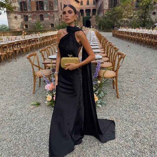 VESTIDO LARGO DE SATÍN HALTER SIN ESPALDA Y CON DETALLE DE TELA - Image 8