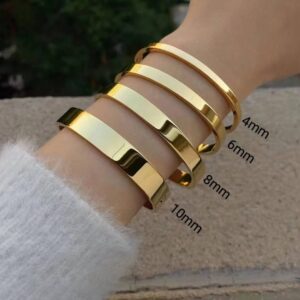 Brazalete liso ovalado de acero inoxidable resistente al agua para mujer, brazalete minimalista de Color dorado de 18k, joyería, regalos al por mayor