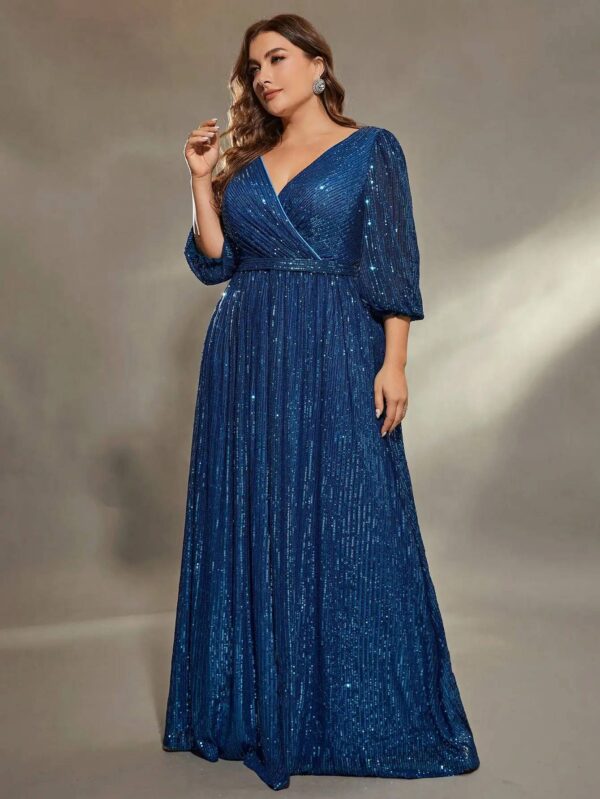 TALLA GRANDE: VESTIDO DE NOCHE LARGO DE MANGA LARGA DE LENTEJUELAS - Image 2