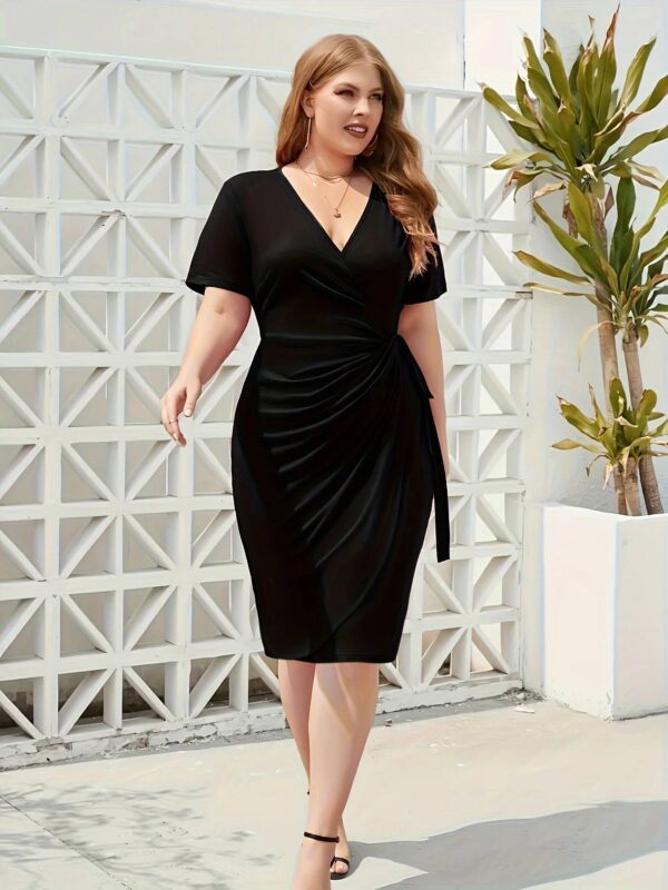 TALLA GRANDE: VESTIDO MIDI DE CUELLO V CON AJUSTE EN CINTURA - Image 8