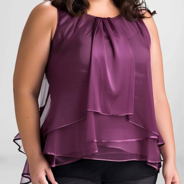 TALLA GRANDE: BLUSA ELEGANTE DE SATIN SIN MANGAS MORADA - Image 3