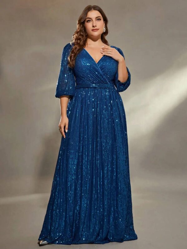TALLA GRANDE: VESTIDO DE NOCHE LARGO DE MANGA LARGA DE LENTEJUELAS