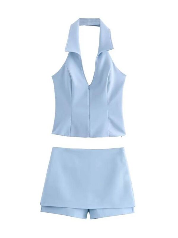 CONJUNTO DE TOP HALTER CON MOÑOS Y FALDA SHORT CORTA - Image 9