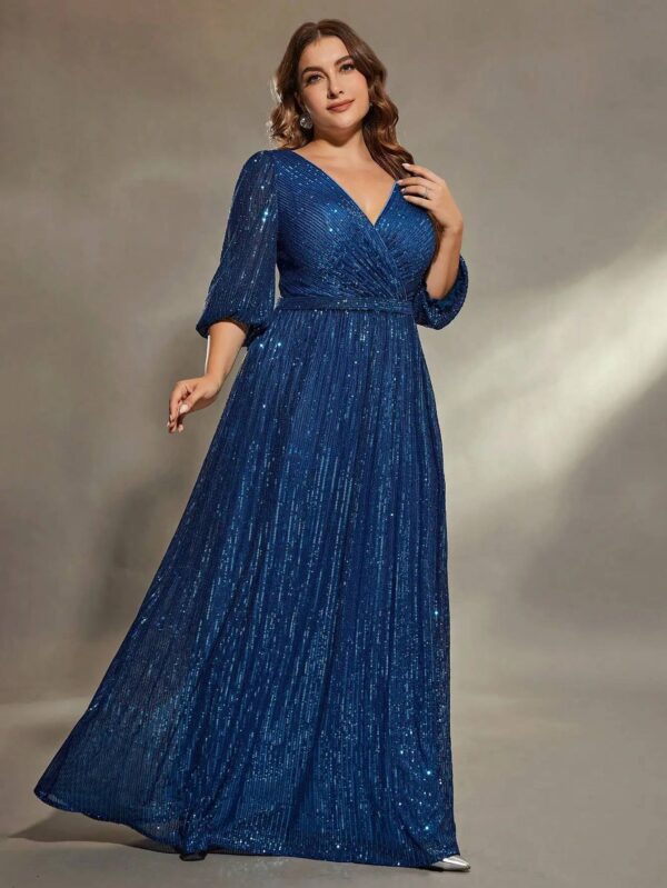 TALLA GRANDE: VESTIDO DE NOCHE LARGO DE MANGA LARGA DE LENTEJUELAS - Image 4