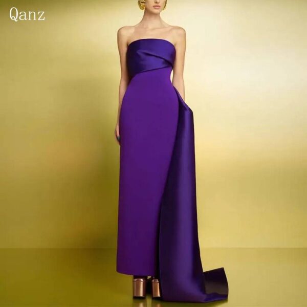 VESTIDO DE NOCHE STRAPLESS CON DETALLE DE TELA - Image 4