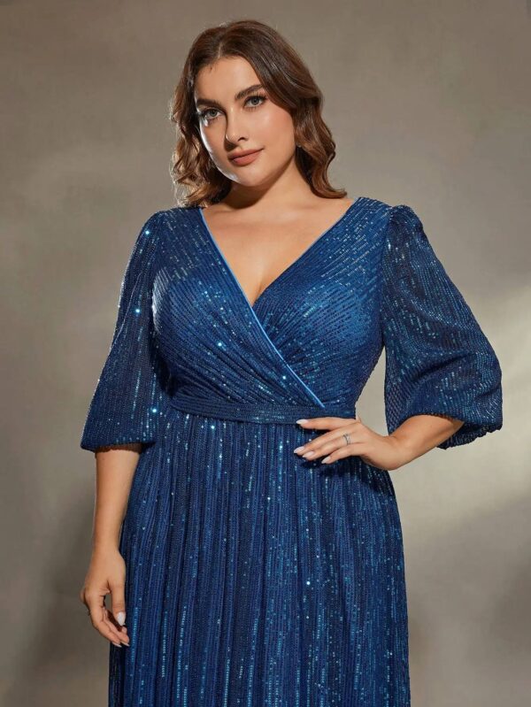 TALLA GRANDE: VESTIDO DE NOCHE LARGO DE MANGA LARGA DE LENTEJUELAS - Image 5
