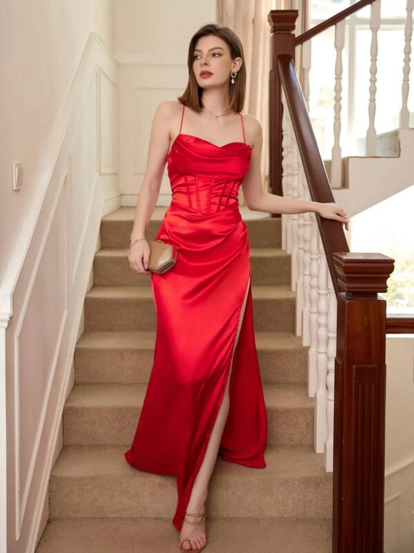 VESTIDO DE NOCHE LARGO DE SATÍN CON CORSET - Image 11
