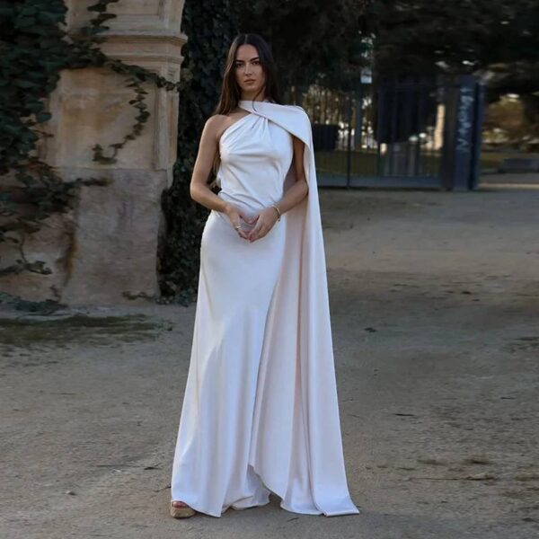VESTIDO LARGO DE SATÍN HALTER SIN ESPALDA Y CON DETALLE DE TELA - Image 11