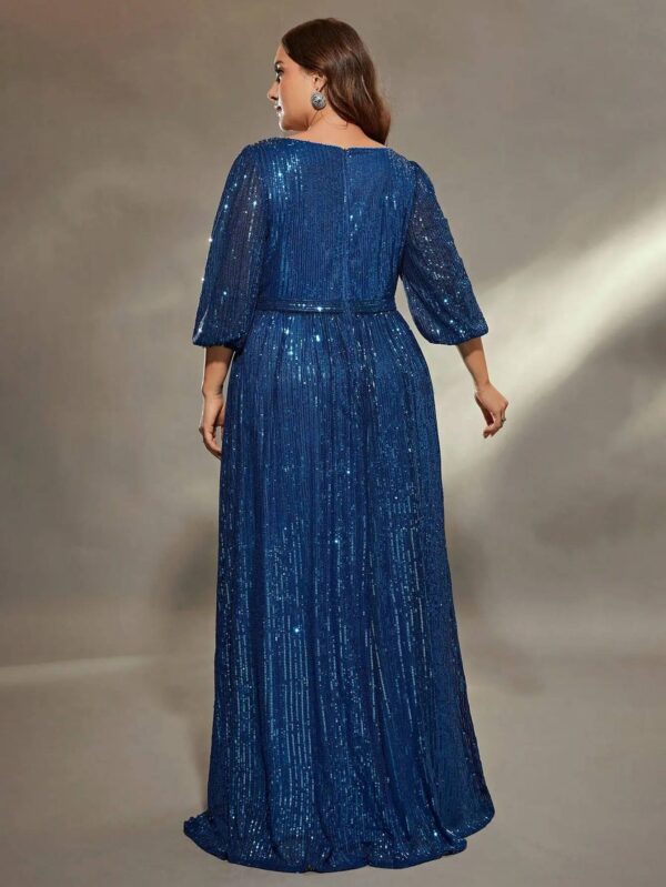 TALLA GRANDE: VESTIDO DE NOCHE LARGO DE MANGA LARGA DE LENTEJUELAS - Image 6