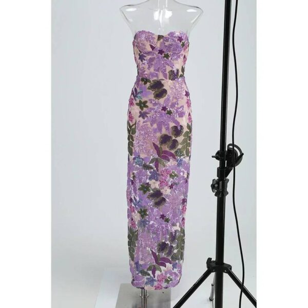 VESTIDO DE NOCHE LARGO CON ESTAMPADO DE LENTEJUELAS DE FLORES - Image 6