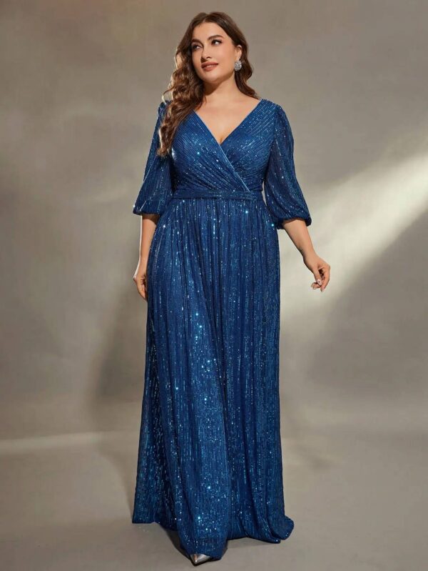 TALLA GRANDE: VESTIDO DE NOCHE LARGO DE MANGA LARGA DE LENTEJUELAS - Image 7