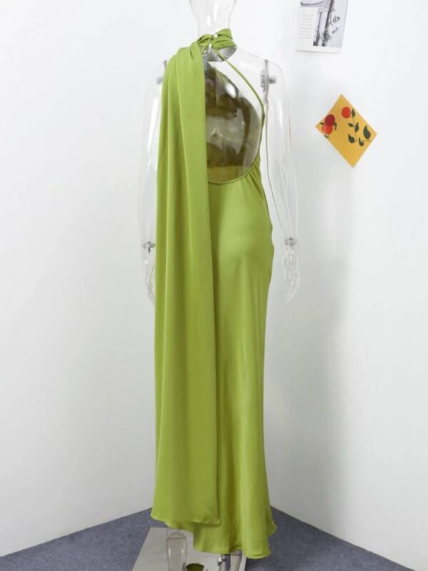 VESTIDO LARGO DE SATÍN HALTER SIN ESPALDA Y CON DETALLE DE TELA - Image 7